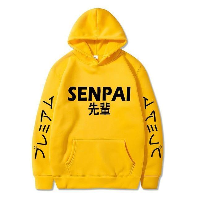 Yellow Senpai Hoodie With Black Lettering