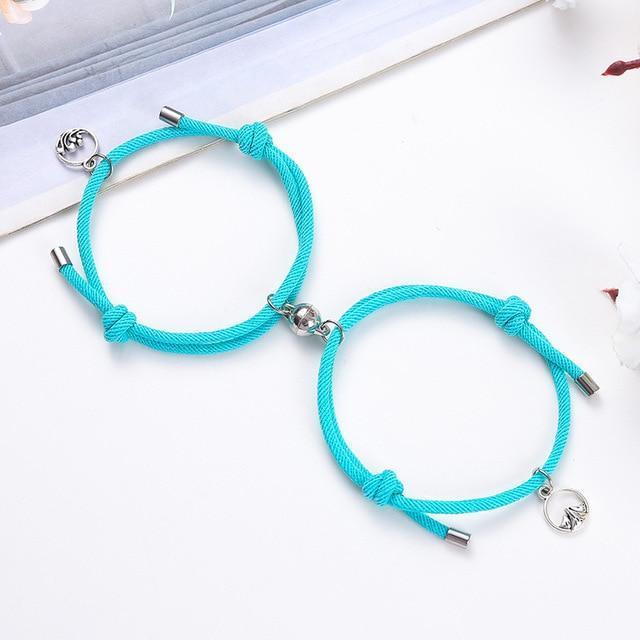 Kawaii Aqua Blue Couples Magnetic Attraction Bracelets