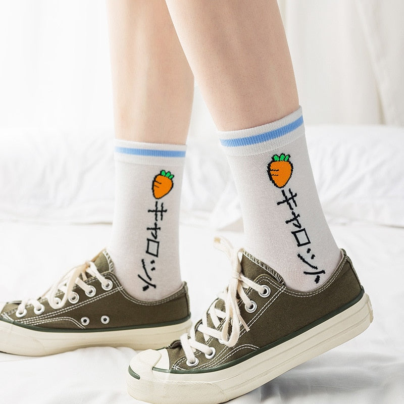 Model Wearing Kawaii Carrot Socks