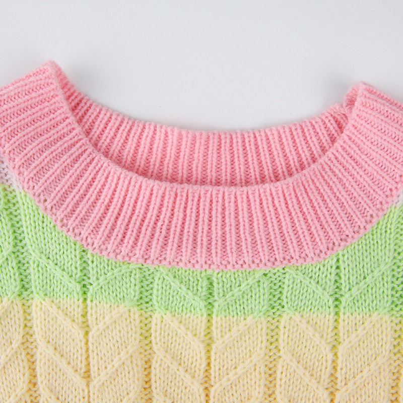 Kawaii Pastel Rainbow Sweater Vest Neck Line