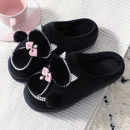 Kawaii Black Cat Pearls Slippers