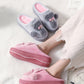 Kawaii Pink and Grey Cat Pearls Slippers