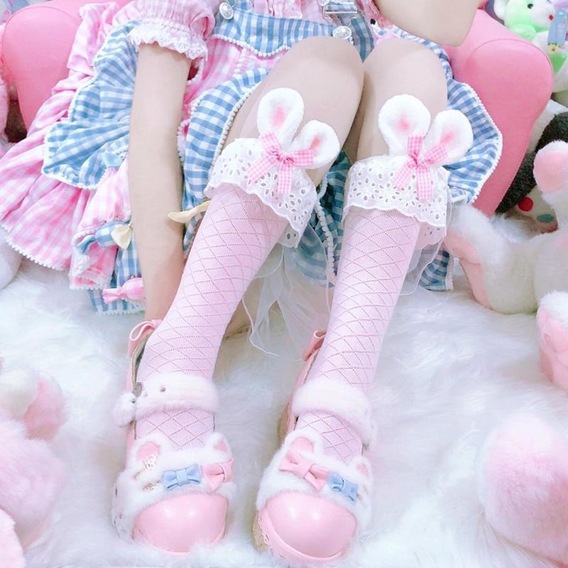 Model Wearing Bunny Lace Ruffle Socks