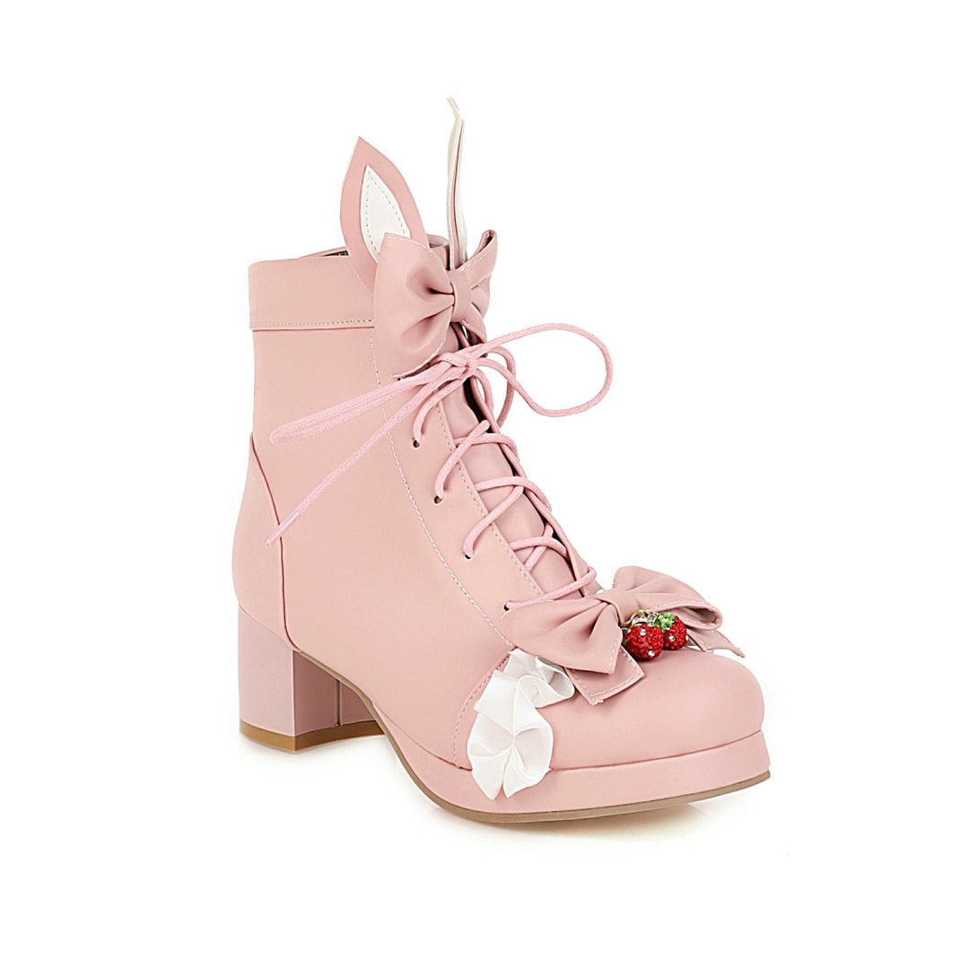 Kawaii Pink Strawberry Bunny Lolita Shoe