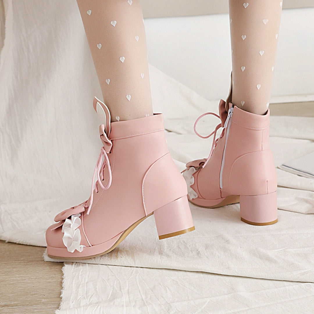 Back View Of Our Pink Strawberry Bunny Lolita Shoes