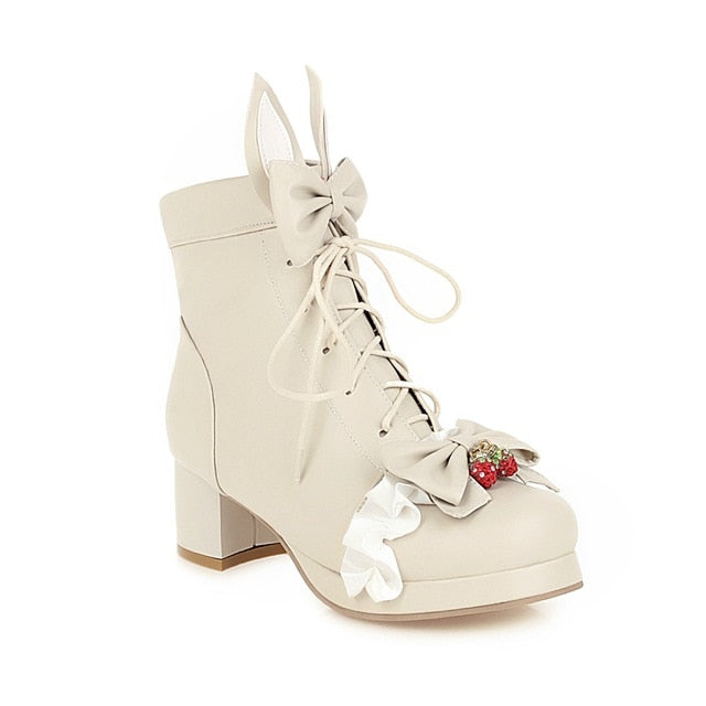 Kawaii Tan Strawberry Bunny Lolita Shoe