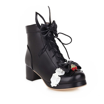 Kawaii Black Strawberry Bunny Lolita Shoe