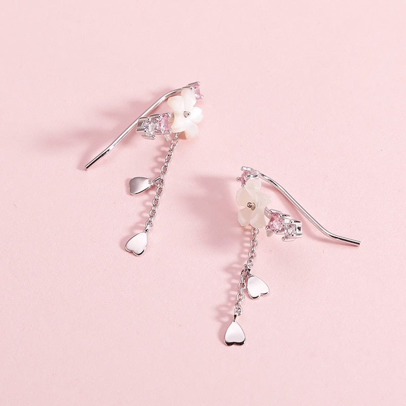Kawaii Cherry Blossom Drop Charm Earrings