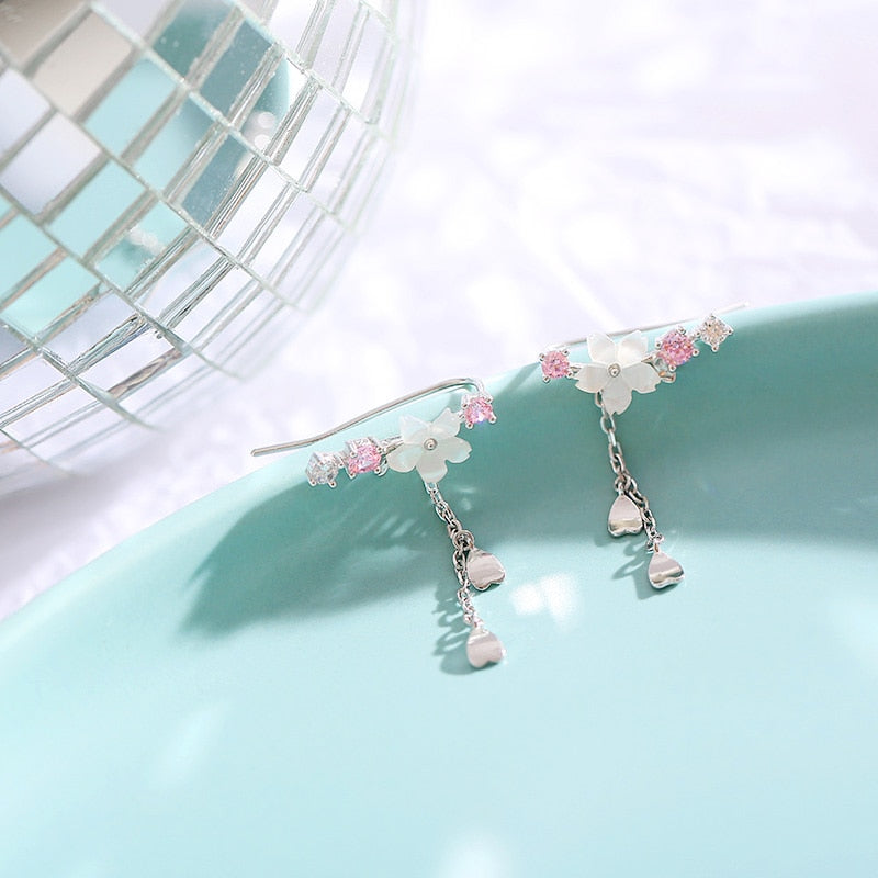 A Pair of Cherry Blossom Drop Charm Earrings