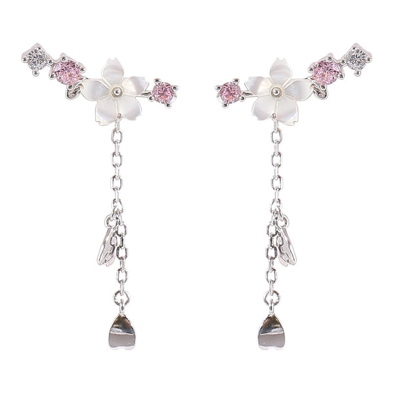 Cherry Blossom Drop Charm Earrings Up Close