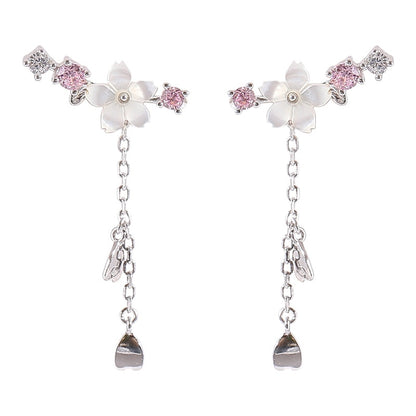 Cherry Blossom Drop Charm Earrings Up Close