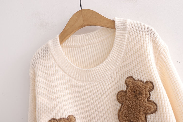 Close Up of Teddy Bear Embroidered Sweater