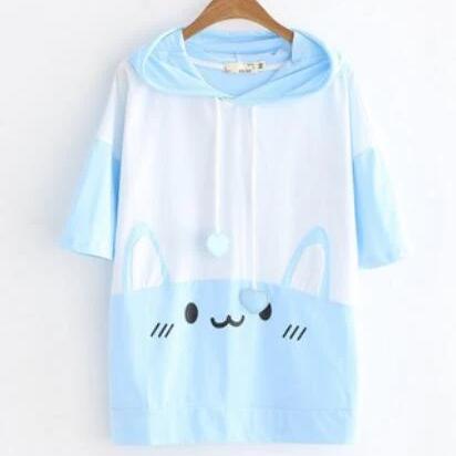 Kawaii Blue Bunny Print Hoodie