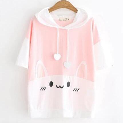 Kawaii Pink and White Bunny Print Hoodie