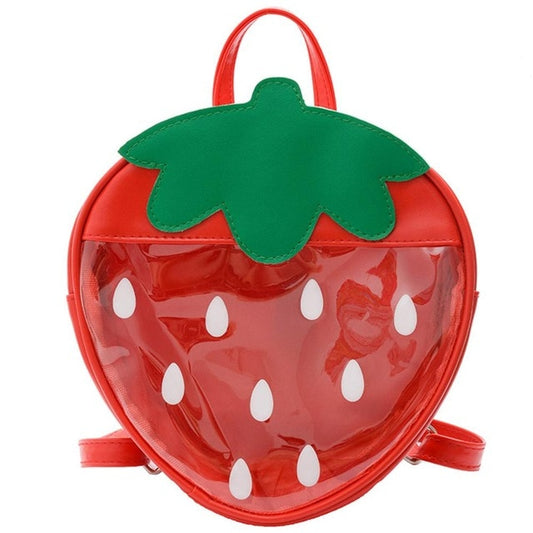 Kawaii Transparent Strawberry Backpack in Red