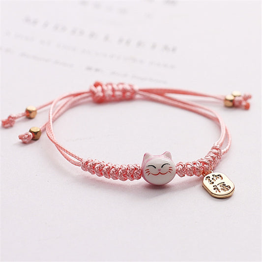 Kawaii Lucky Cat Bracelet in Pink