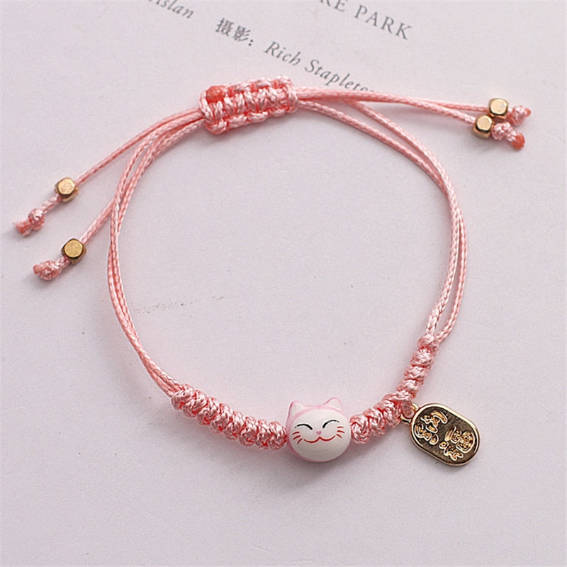 Kawaii Bracelet with Cat Face and Gold Charm