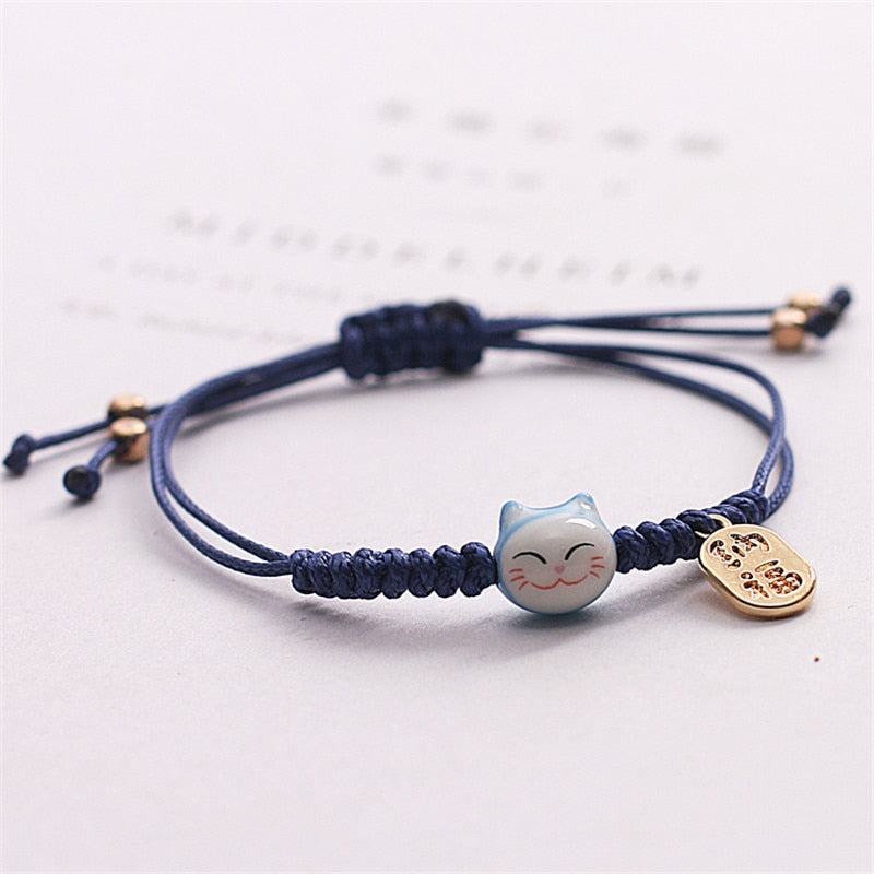 Kawaii Blue Lucky Cat Bracelet
