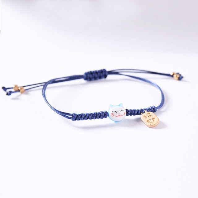 Kawaii Lucky Cat Bracelet in Dark Blue