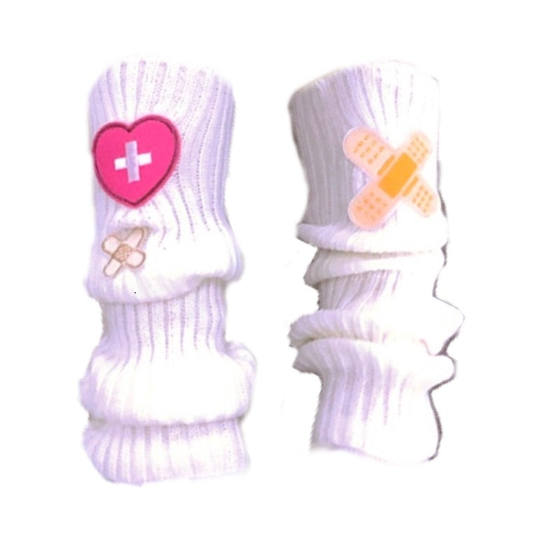 Kawaii Heart Band-Aid Knitted Leg Warmers