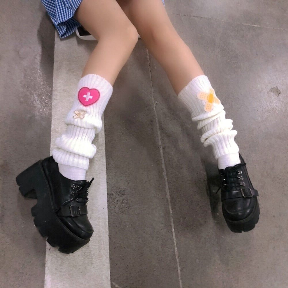 Kawaii Heart Band-Aid Knitted Leg Warmers