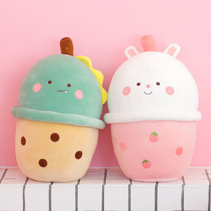 Kawaii Dinosaur and Bunny Boba Tea Plushie