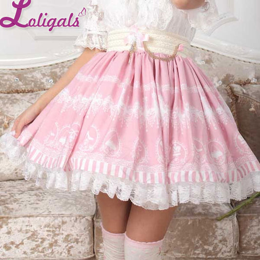 Kawaii Pink Sweet Lolita Chandelier Print Skirt