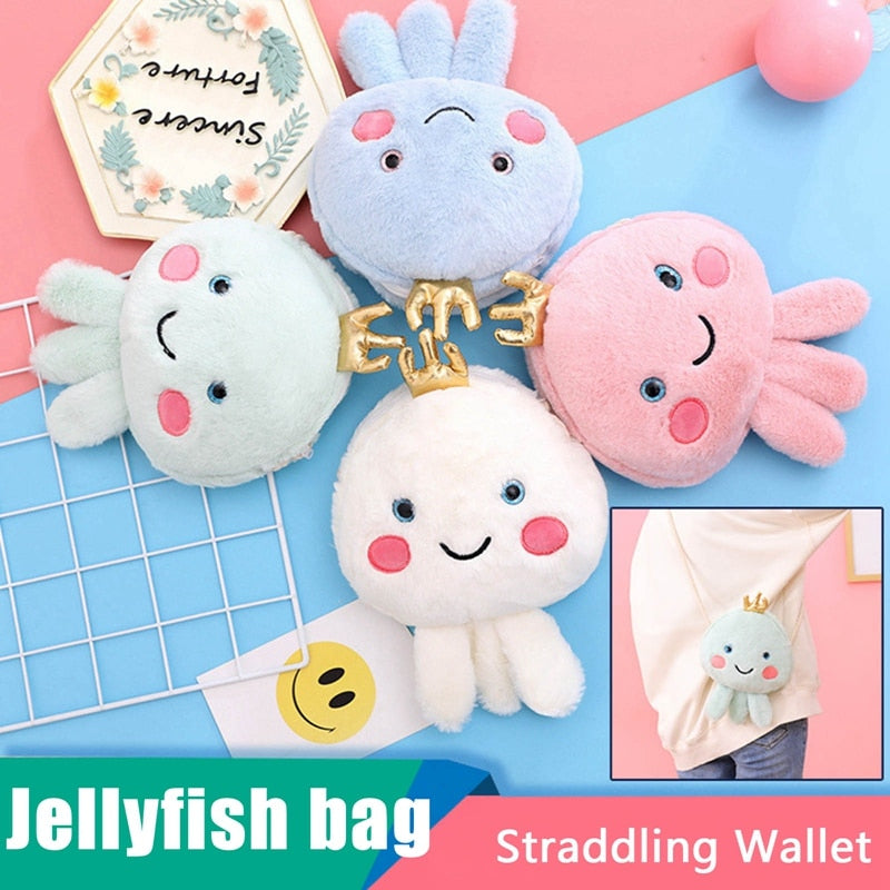 Kawaii Pink, Blue, White, and Green Jellyfish Plushie Purses