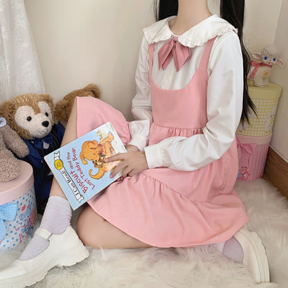 Kawaii Bunny Pink Suspender Dress With Shirt