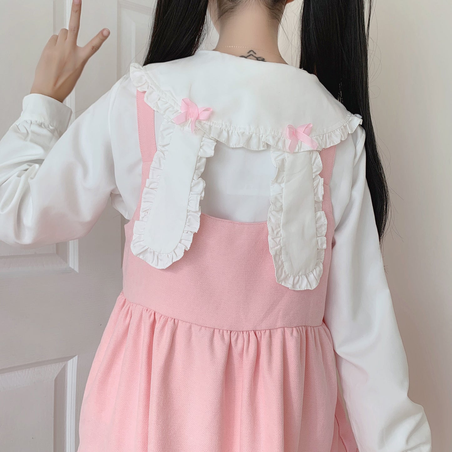 Kawaii Bunny Suspender Dress and Shirt From the Back View