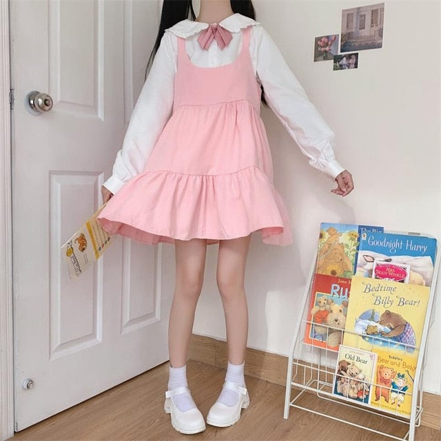 Cute Bunny Suspender Dress With Shirt