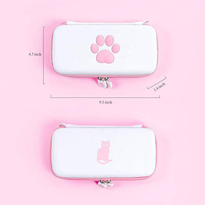 Kawaii White Nintendo Switch Cases with Paw Print and Cat Design