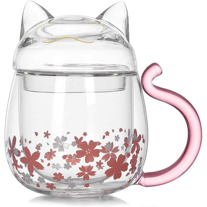 Kawaii Sakura Cat Glass Cup