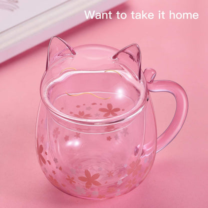 Cute Sakura Cat Glass Cup