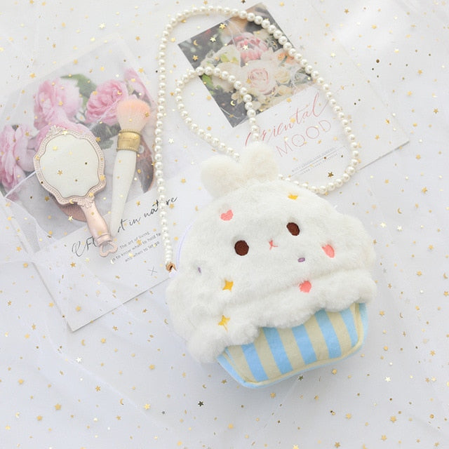 Kawaii Bunny Cupcake Purse With Pearl Strap