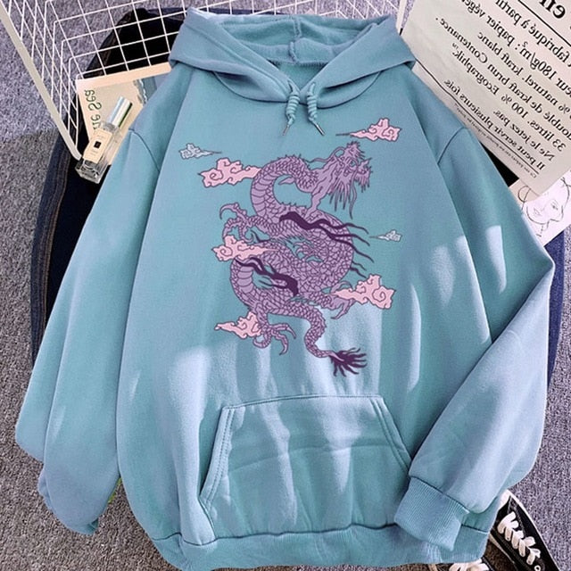 Kawaii Light Blue Sky Dragon Harajuku Hoodie