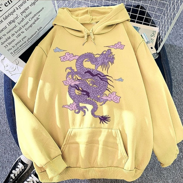 Kawaii Light Yellow Sky Dragon Harajuku Hoodie