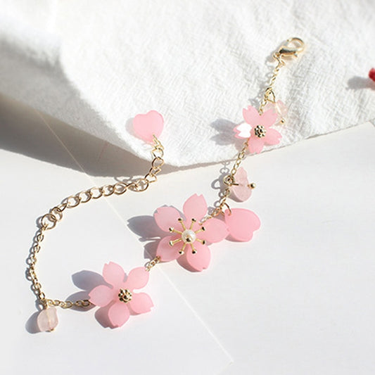 Kawaii Pink Cherry Blossom Crystal Bracelet