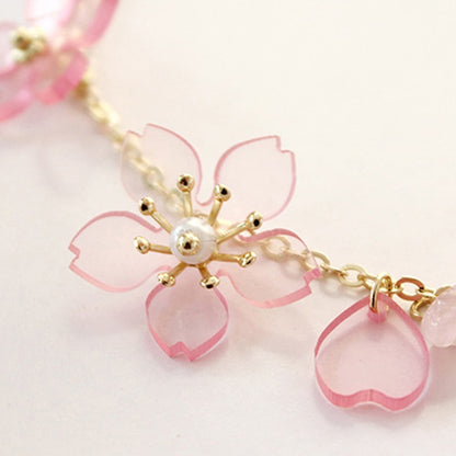 Kawaii Pink Cherry Blossom Crystal Bracelet Close Up