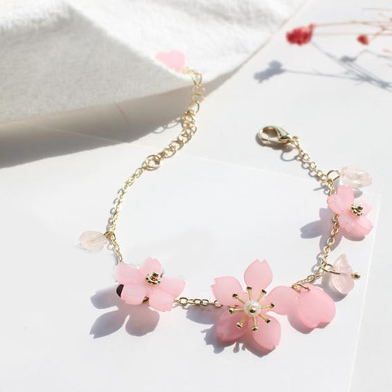 Pink Cherry Blossom Crystal Bracelet
