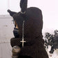 Side View of Model Wearing Gothic Bunny Hooded Scarf
