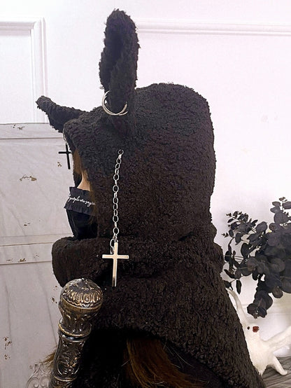 Side View of Model Wearing Gothic Bunny Hooded Scarf