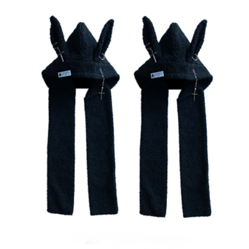 Kawaii Black Gothic Bunny Hooded Scarf