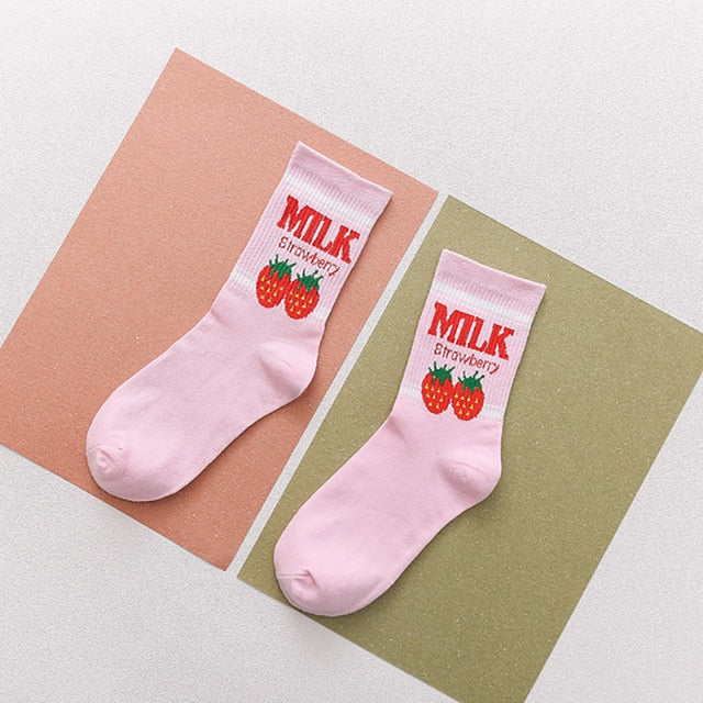 Kawaii Pink Strawberry Milk Socks