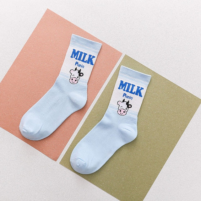 Kawaii Blue Milk Cow Socks