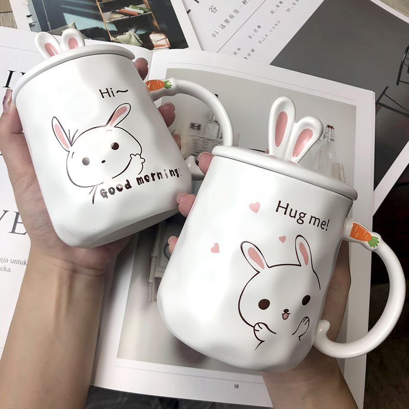 Kawaii Ceramic Bunny Mugs with Lids