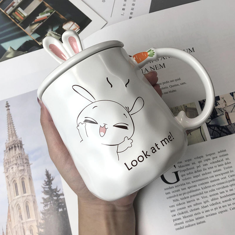 Kawaii Ceramic Bunny Mug with Lid