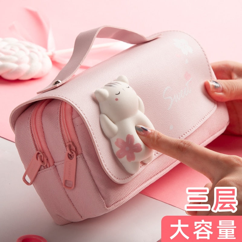 Kawaii Pink Sakura Cat Pencil Bag