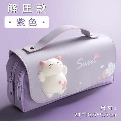 Kawaii Purple Sakura Cat Pencil Bag