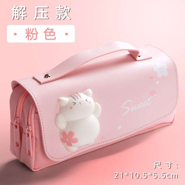 Kawaii Pink Sakura Cat Pencil Bag